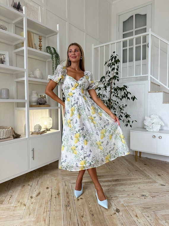 organza wedding guest dresses Lemon Print Organza Dress: Airy Summer Wedding Guest Outfit