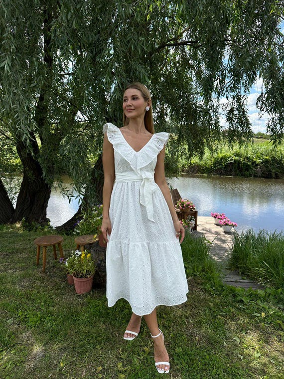 blue dress for baby girl Maureen Broderie Strapless Maxi Dress / White | Meshki main image 1