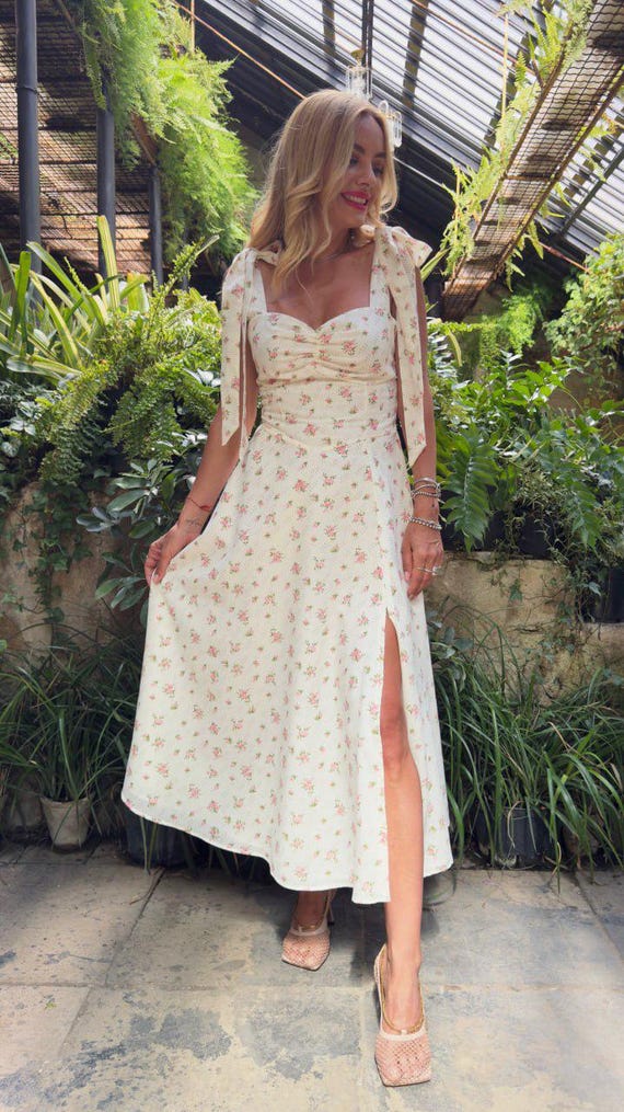 sachin and babi light blue dress Pink Floral Cotton Sundress, Romantic Midi Dress