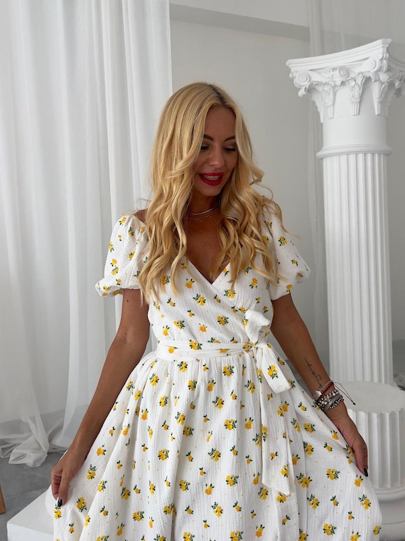 white christmas dresses Living Easy Cream Floral Linen Midi Dress – Shop the Mint