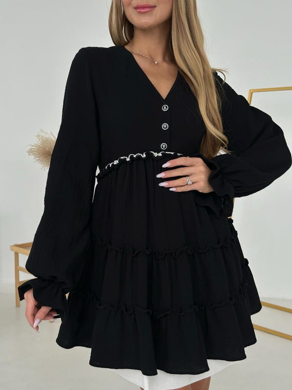 black long sleeve babydoll dress Picture This ~ in Small Shirt Tank Tunic Tutu COTTON ON Womans Small Black
