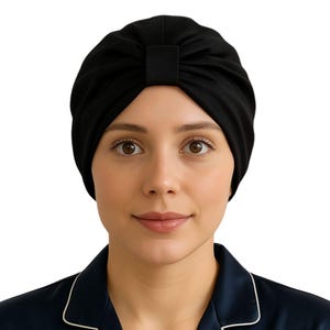Mulberry Silk Sleep Turban: Handmade Anti-Frizz Hair Wrap, Black