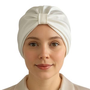 Mulberry Silk Sleep Turban: Handmade Ivory Hair Wrap, Anti-Frizz