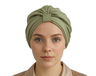 Turbante da notte in seta di gelso: fascia per capelli fatta a mano, anti-crespo - Pistacchio