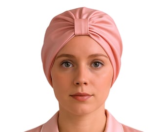 Turbante da notte in seta di gelso: fascia per capelli rosa fatta a mano, anti-crespo