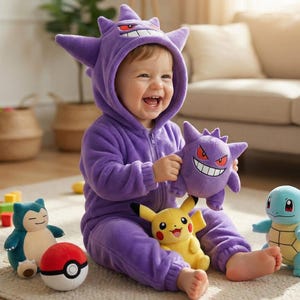 Purple Monster Fleece Baby Romper – Hooded Costume Onesie