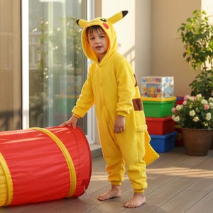 Kids Yellow Animal Onesie Costume | Soft Hooded Flannel Pajama Suit | Unisex Cozy Christmas Gift
