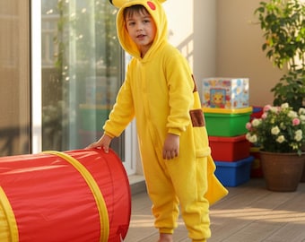 Kids Yellow Animal Onesie Costume | Soft Hooded Flannel Pajama Suit | Unisex Cozy Christmas Gift