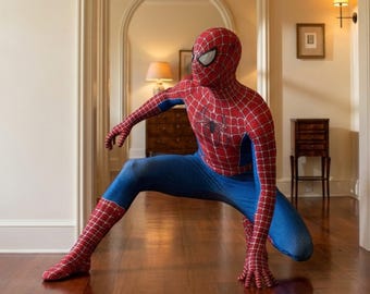 Superhelden-Spinnenkostüm für Erwachsene, rot-blauer Ganzkörperanzug aus Milchseide, Halloween-Cosplay, Unisex
