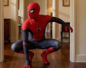 Red and Black Spider Hero Costume, Full Body Spandex Zentai Suit, Adult Superhero Cosplay