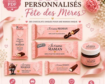 Paquete completo de 6 PDF imprimibles personalizados de chocolates | Regalo para mamá, maestra, cumpleaños | Kinder Bueno Smarties
