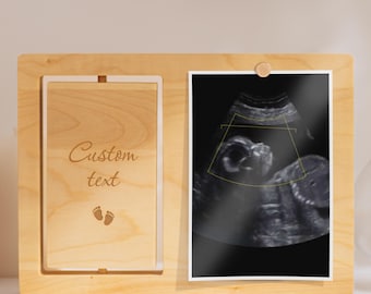 Custom Pregnancy Announcement to Parents. Baby Ultrasound Frame With Photo. Wooden Spinning Photo Frame. Grandparents Reveal Keepsake.