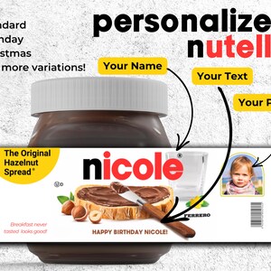 Gepersonaliseerde NUTELLA-potsticker, aangepast Nutella-label, gelukkige verjaardag, cadeau voor familie en vrienden, chocopasta Svg Png