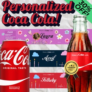 Etichetta adesiva Coca-Cola personalizzata, nome personalizzato con Coca-Cola, bottiglia di lattina di Coca-Cola per buon compleanno, regalo di anniversario, vinile Pepsi, matrimonio