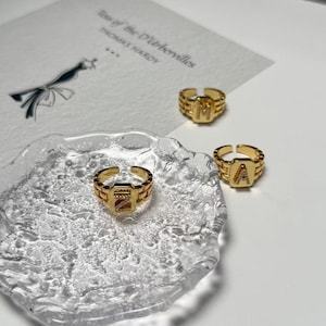 Anillo de oro con diamantes y letras, anillo ajustable, anillo con letras hecho a mano, anillo con letras de la A a la Z, anillo personalizado, anillo para pareja