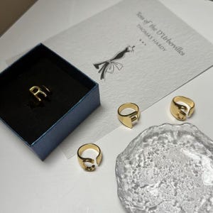 Anillo con letras hecho a mano, anillo con letras de la A a la Z, anillo personalizado, anillo de diamantes con letras doradas, anillo de apertura ajustable, anillo de pareja
