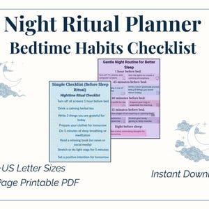 Planificador de rituales nocturnos – PDF de 2 páginas en A4 y carta – Rutina nocturna suave y lista de verificación para dormir – Descarga imprimible