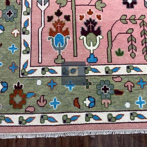 Handgeknüpfter Wolle Oushak 8x10 Teppich, Rosa Salbei Grüner Blumen Orientteppich Bild 14