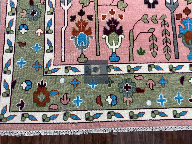 Handgeknüpfter Wolle Oushak 8x10 Teppich, Rosa Salbei Grüner Blumen Orientteppich Bild 14