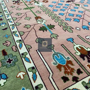 Handgeknüpfter Wolle Oushak 8x10 Teppich, Rosa Salbei Grüner Blumen Orientteppich Bild 10