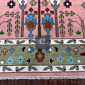 Handgeknüpfter Wolle Oushak 8x10 Teppich, Rosa Salbei Grüner Blumen Orientteppich Bild 15