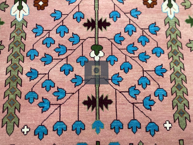 Handgeknüpfter Wolle Oushak 8x10 Teppich, Rosa Salbei Grüner Blumen Orientteppich Bild 18