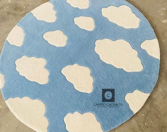 Blue Cloud Wool Rug: Hand-Tufted Nursery Play Mat