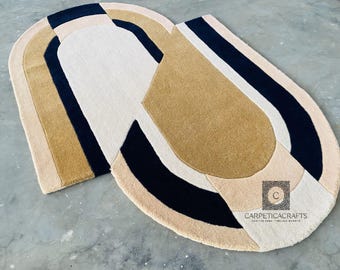 Hand Tufted Geometric Wool Rug: Modern Abstract Floor Art