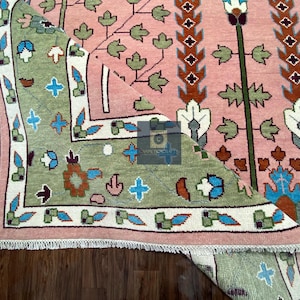 Handgeknüpfter Wolle Oushak 8x10 Teppich, Rosa Salbei Grüner Blumen Orientteppich Bild 1