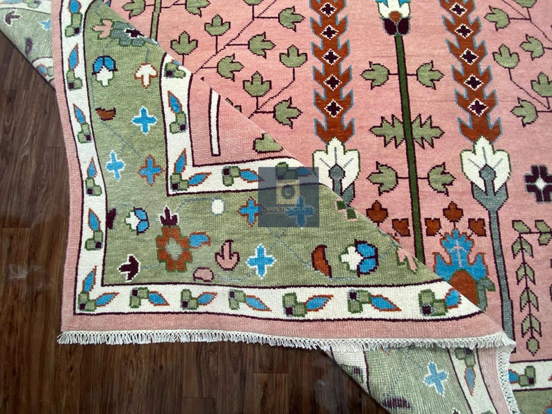 Handgeknüpfter Wolle Oushak 8x10 Teppich, Rosa Salbei Grüner Blumen Orientteppich Bild 1