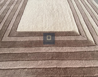 Handtuftad ullmatta: Beige taupe geometrisk modern matta