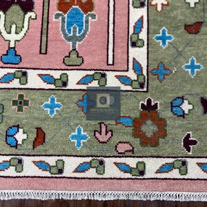 Handgeknüpfter Wolle Oushak 8x10 Teppich, Rosa Salbei Grüner Blumen Orientteppich Bild 17