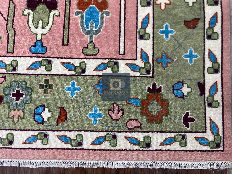 Handgeknüpfter Wolle Oushak 8x10 Teppich, Rosa Salbei Grüner Blumen Orientteppich Bild 17