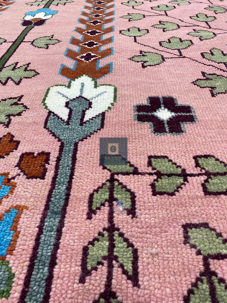 Handgeknüpfter Wolle Oushak 8x10 Teppich, Rosa Salbei Grüner Blumen Orientteppich Bild 16