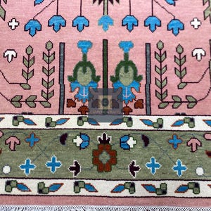 Handgeknüpfter Wolle Oushak 8x10 Teppich, Rosa Salbei Grüner Blumen Orientteppich Bild 12
