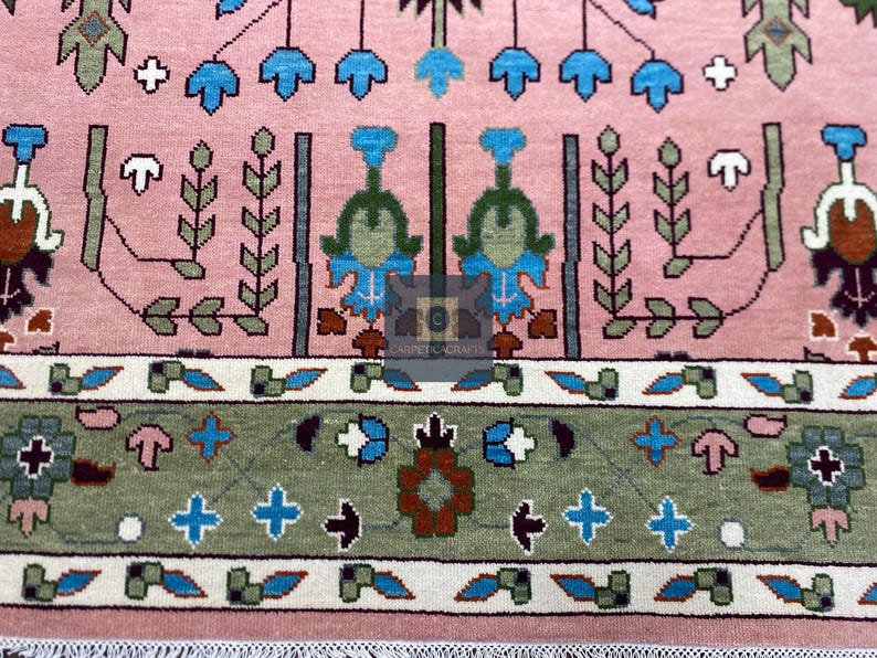 Handgeknüpfter Wolle Oushak 8x10 Teppich, Rosa Salbei Grüner Blumen Orientteppich Bild 12