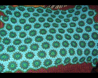 Hexagon blanket, crochet hexagon blanket, hexagon motif blanket, blues, greens, blanket, home, decor, interior, interior decorating, crochet