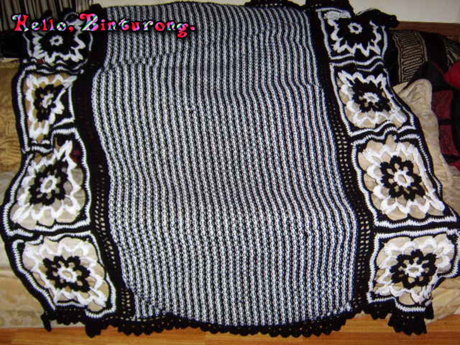 Black and White Throw Blanket knitted and crochet blanket Etsy