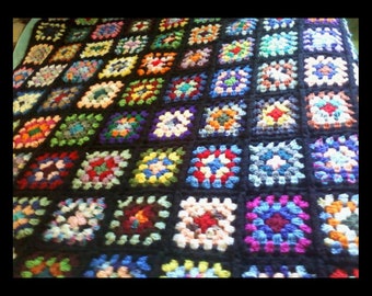 Traditional Granny Square Afghan, crochet blanket, crochet granny square blanket, colorful, unique, crochet, home decor,interior decorating