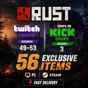 Rost Twitch + Kick Drops - Alla tillgängliga rundor - 56 föremål/skins