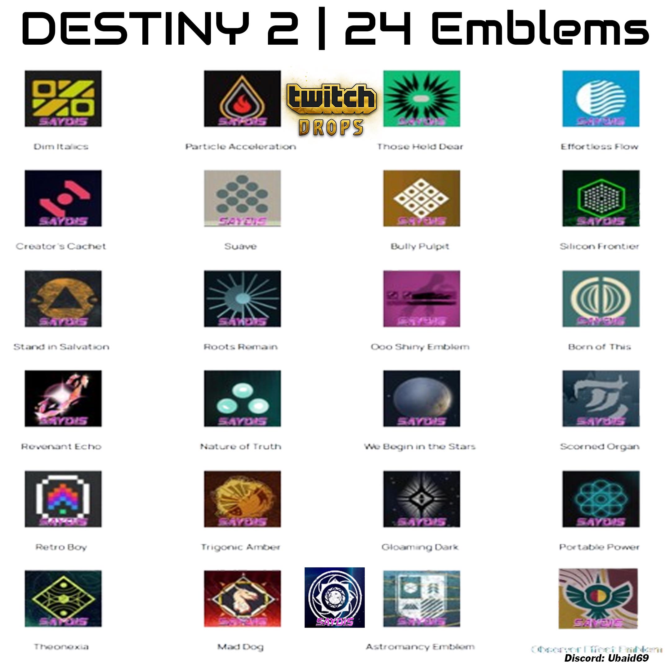 Destiny 2 Emblems - ALL 25/25 Twitch Drops Emblems Bundle