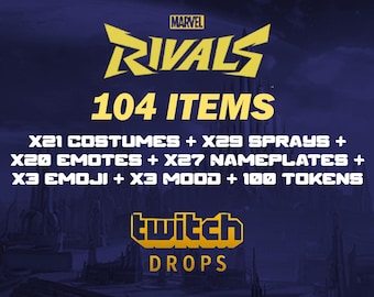Marvel Rivals Twitch Drops - 104 Items - 21 Costumes + 27 Plates + 29 Sprays + 20 Emotes