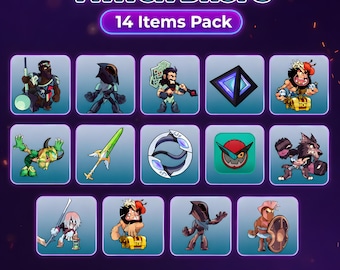 Paquete de 14 objetos de Twitch Drops para Brawlhalla - V7, V6, CCV2 (Aspectos, gesto, título, avatar, emoji)