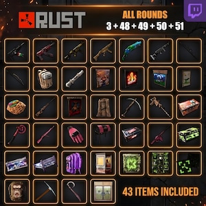 Megapaquete Rust Drops / 43 artículos / Rondas Twitch 48-51 + Kick 3 / Entrega rápida