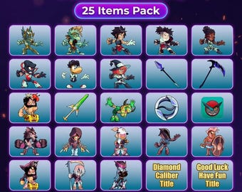 Brawlhalla 25 Items Twitch Drops Pack - V7, V6, CCV2 (Skins, Emote, Title, Avatar, Emoji)