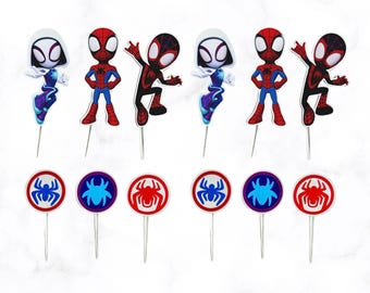 スパイダーマンと仲間たちのケーキトッパー / スパイダーマンのカップケーキトッパー / 12 個または 24 個。