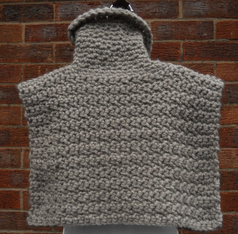 Oversize Girls tunic jumpertabardsweaterpullover chunky thick knit Hand crocheted oatmeal beige acrylic yarn. cowl neck