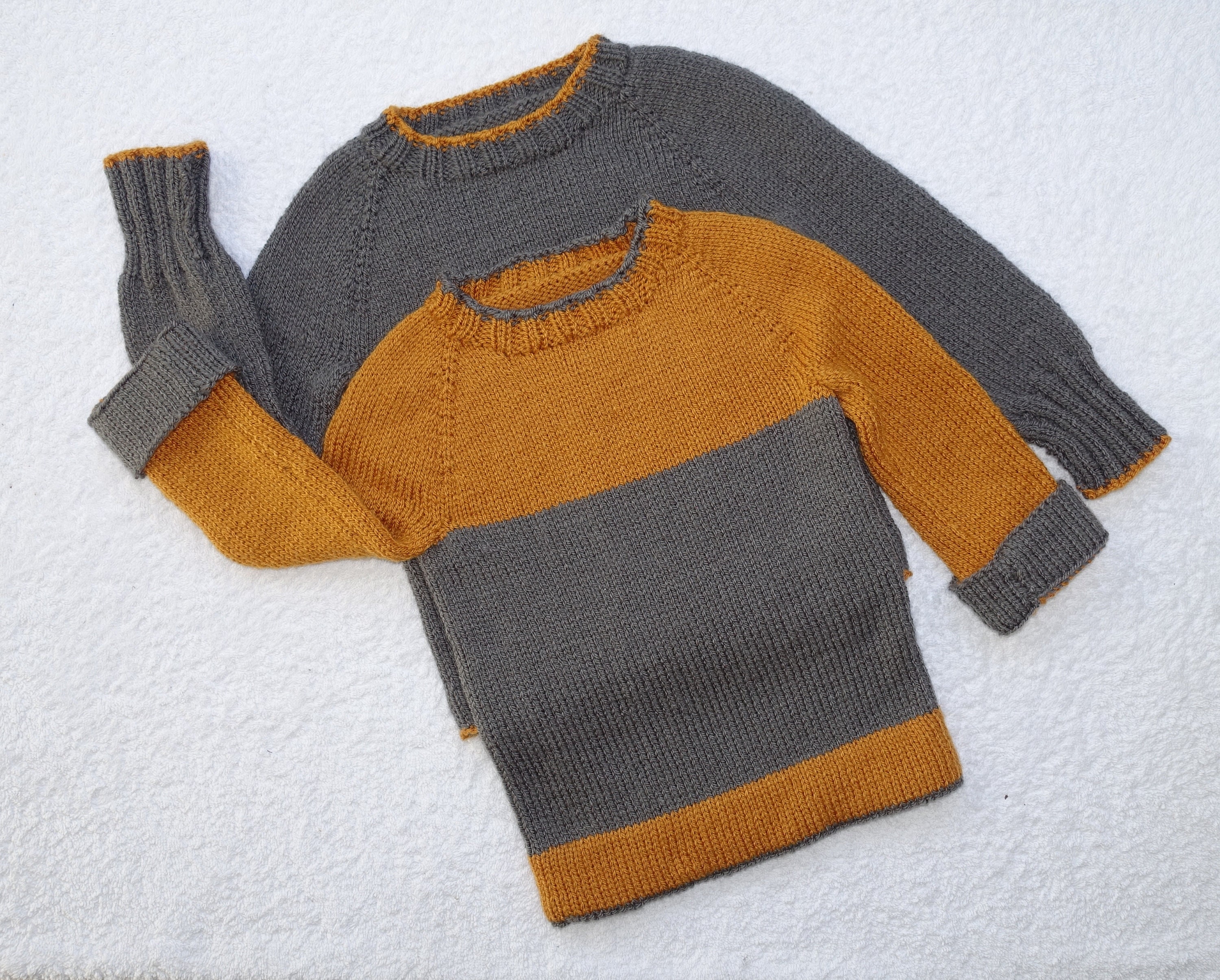 Baby boys jumper/sweater/tunic hand knitted in grey and yellow Etsy