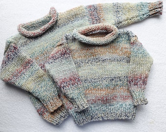 Baby/toddler chunky sweaters, hand knitted in shaded acrylic yarn. To fit ages approx 2 and 4 years