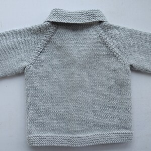 Baby Boy cardigan/jacket/jumper. Oversized, chunky, hand knitted, blue or grey acrylic yarn. Age 9-12m 20in chest and 2yrs24 in chest image 7